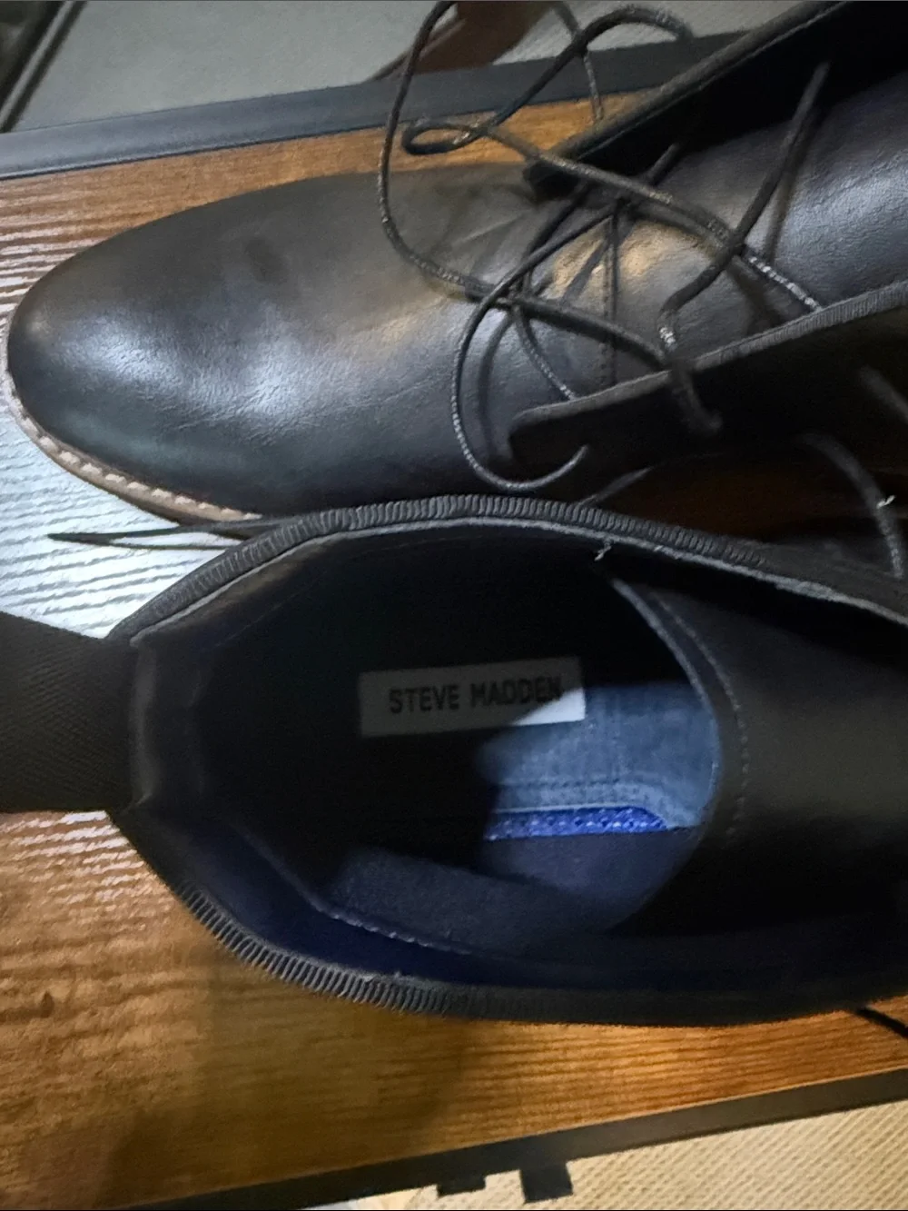 Steve Madden Black Leather Chukka Boots with Tan Welt
